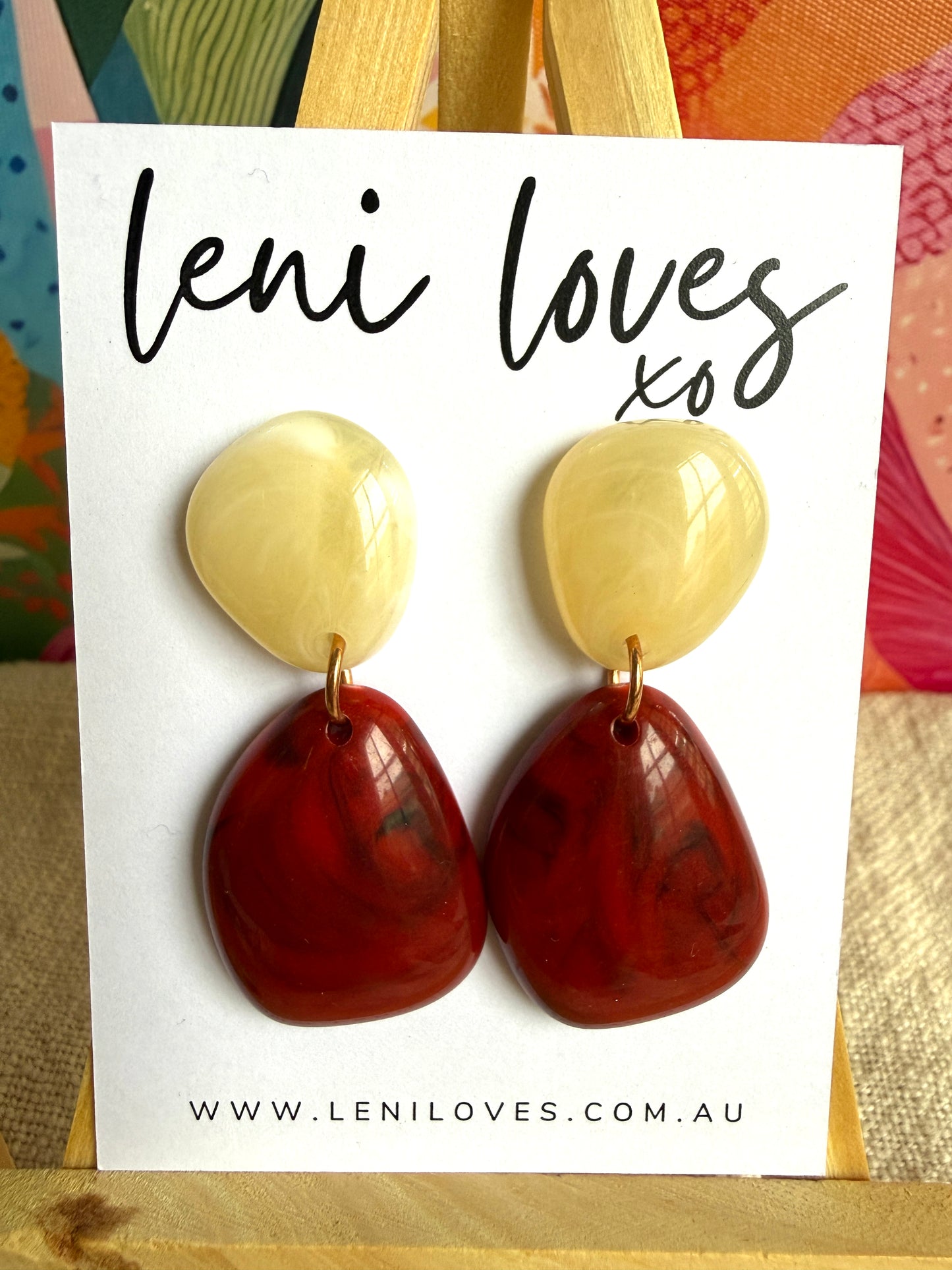 Faye Retro Dangle Earrings — Lemon + Black Scarlet