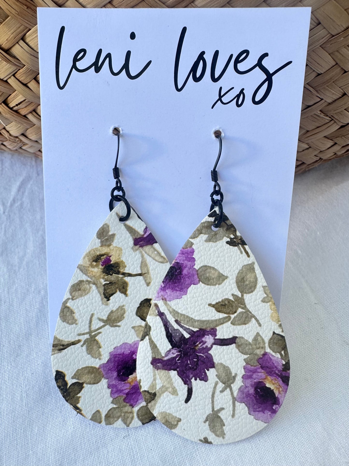 Rosie Leather Dangle Earrings — Floral