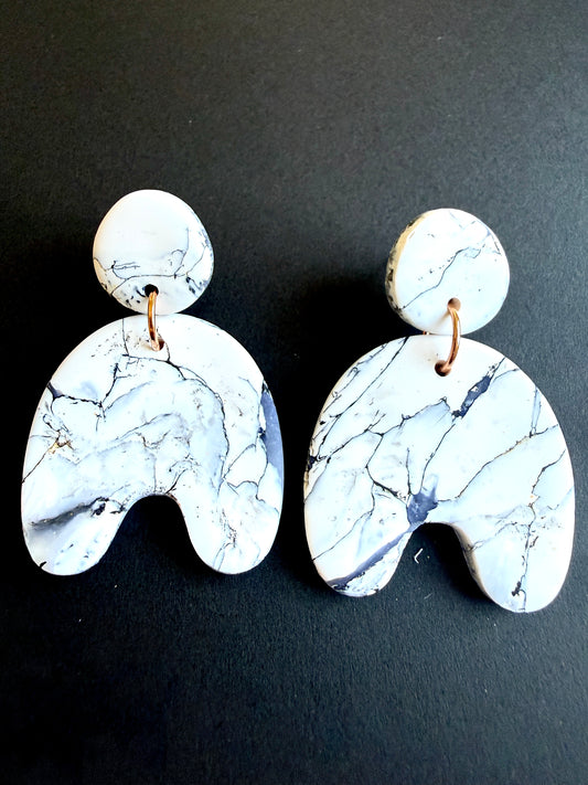 Astrid Marbled Polymer Clay Earrings - Organic Arches - Set A