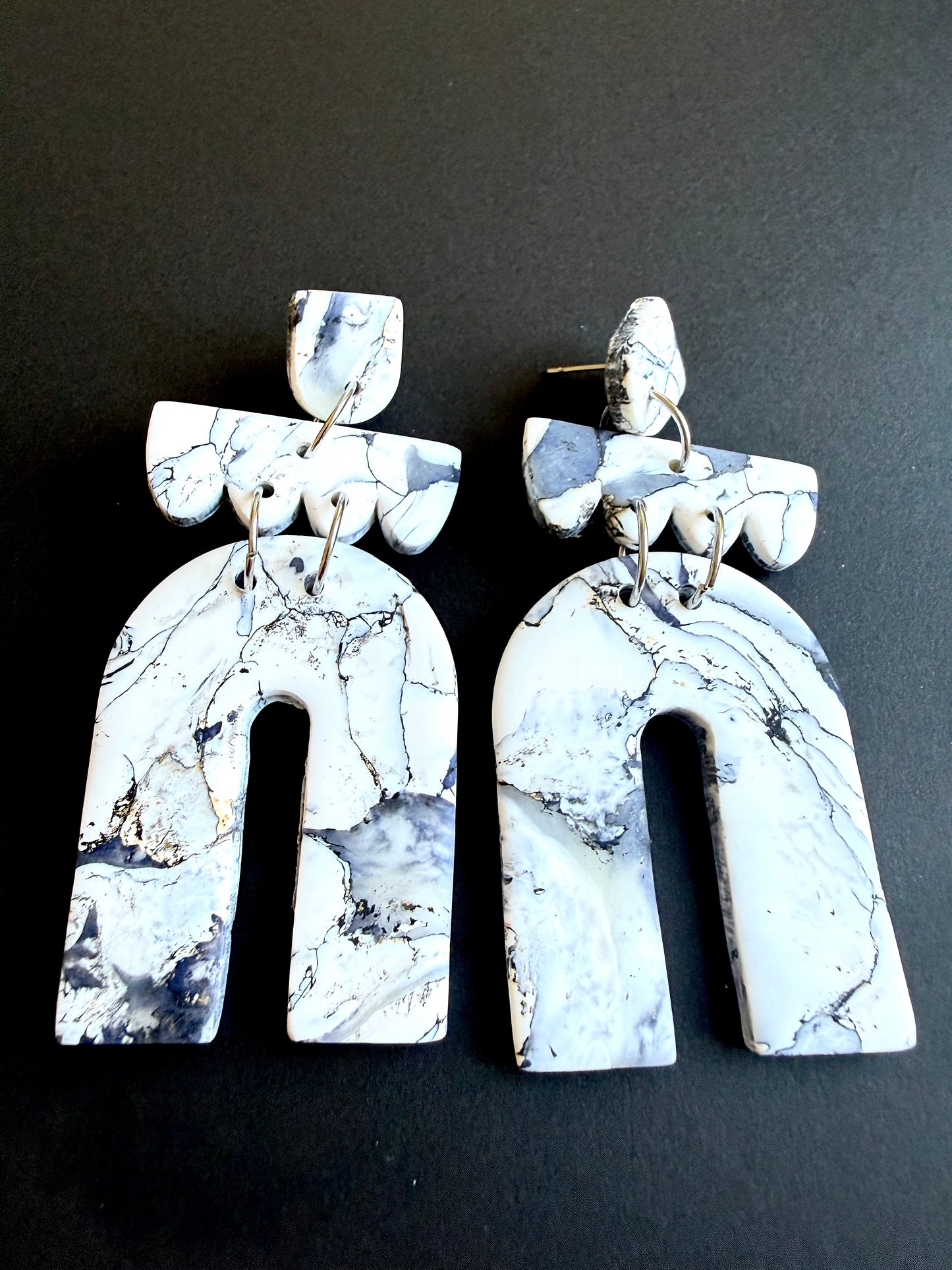 Astrid Marbled Polymer Clay Earrings - Large Arches