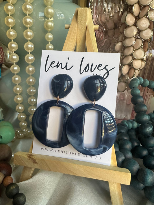 Cleo Retro Dangle Earrings — Navy