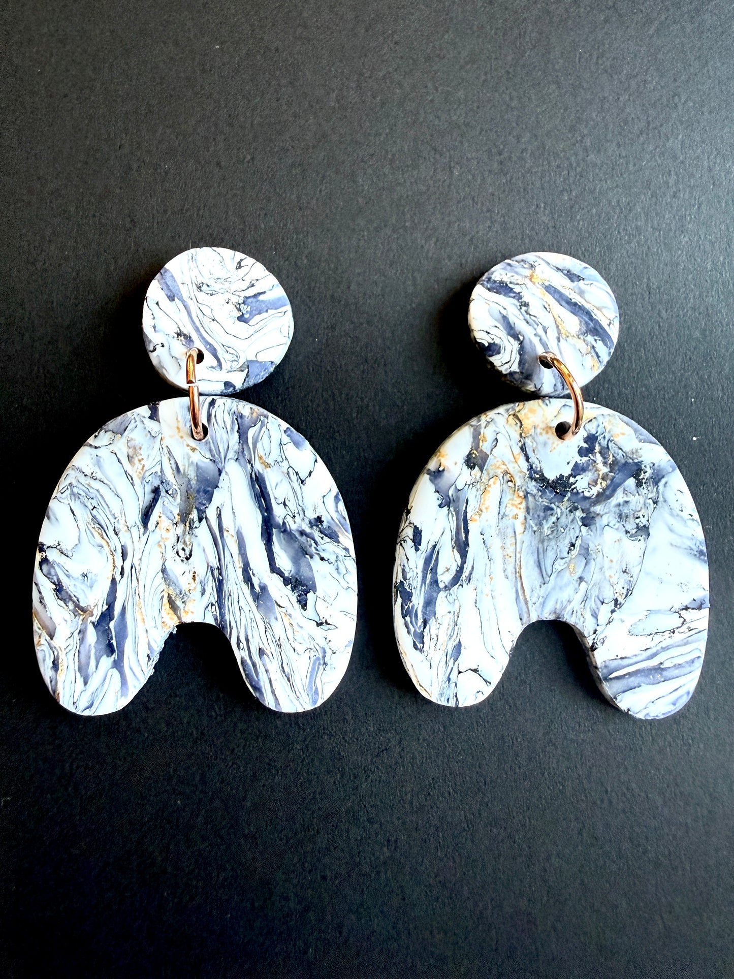 Astrid Marbled Polymer Clay Earrings - Organic Arches - Set D