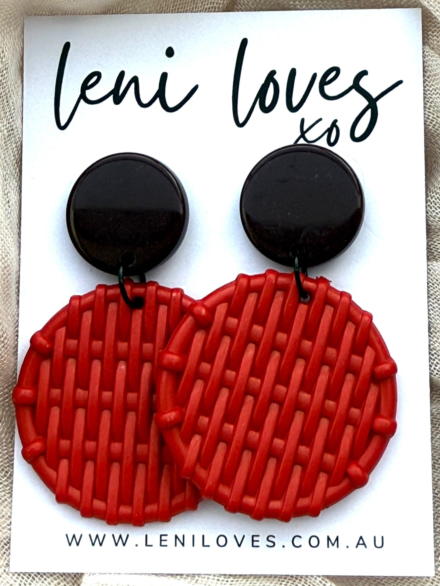 Bobbie Retro Rattan Dangle Earrings — Burgundy & Cherry