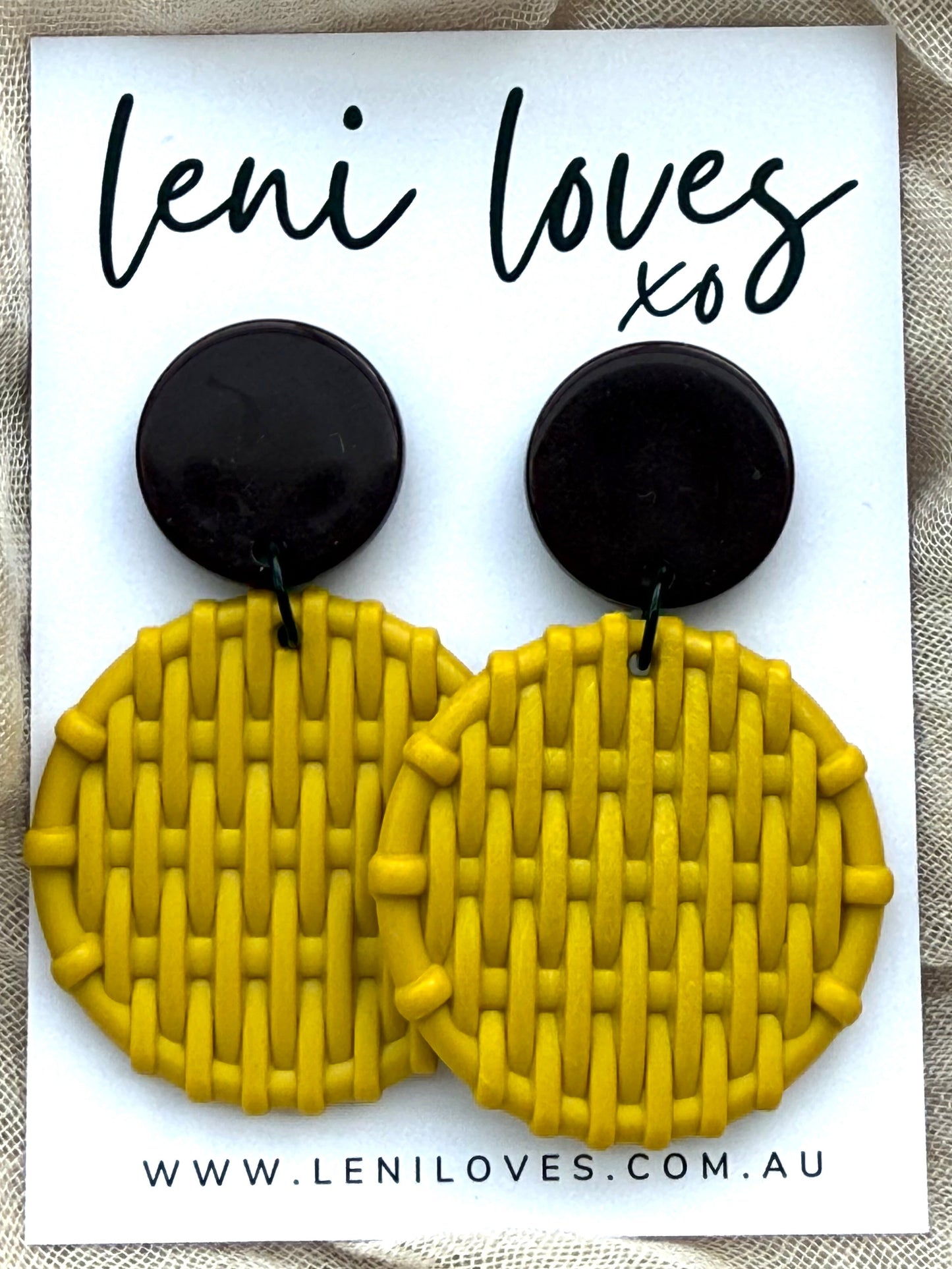 Bobbie Retro Rattan Dangle Earrings — Burgundy & Sunshine Yellow