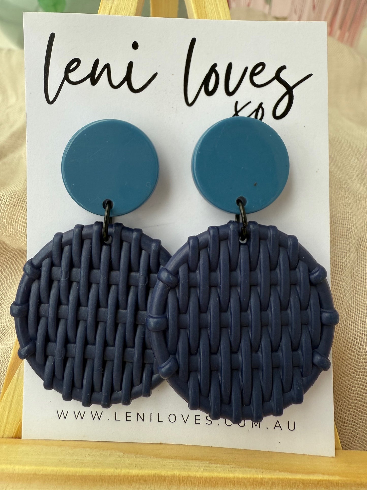 Bobbie Retro Rattan Dangle Earrings — Navy Blue