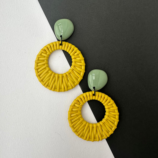 Ada Retro Rattan Dangle Earrings — Olive Sunshine
