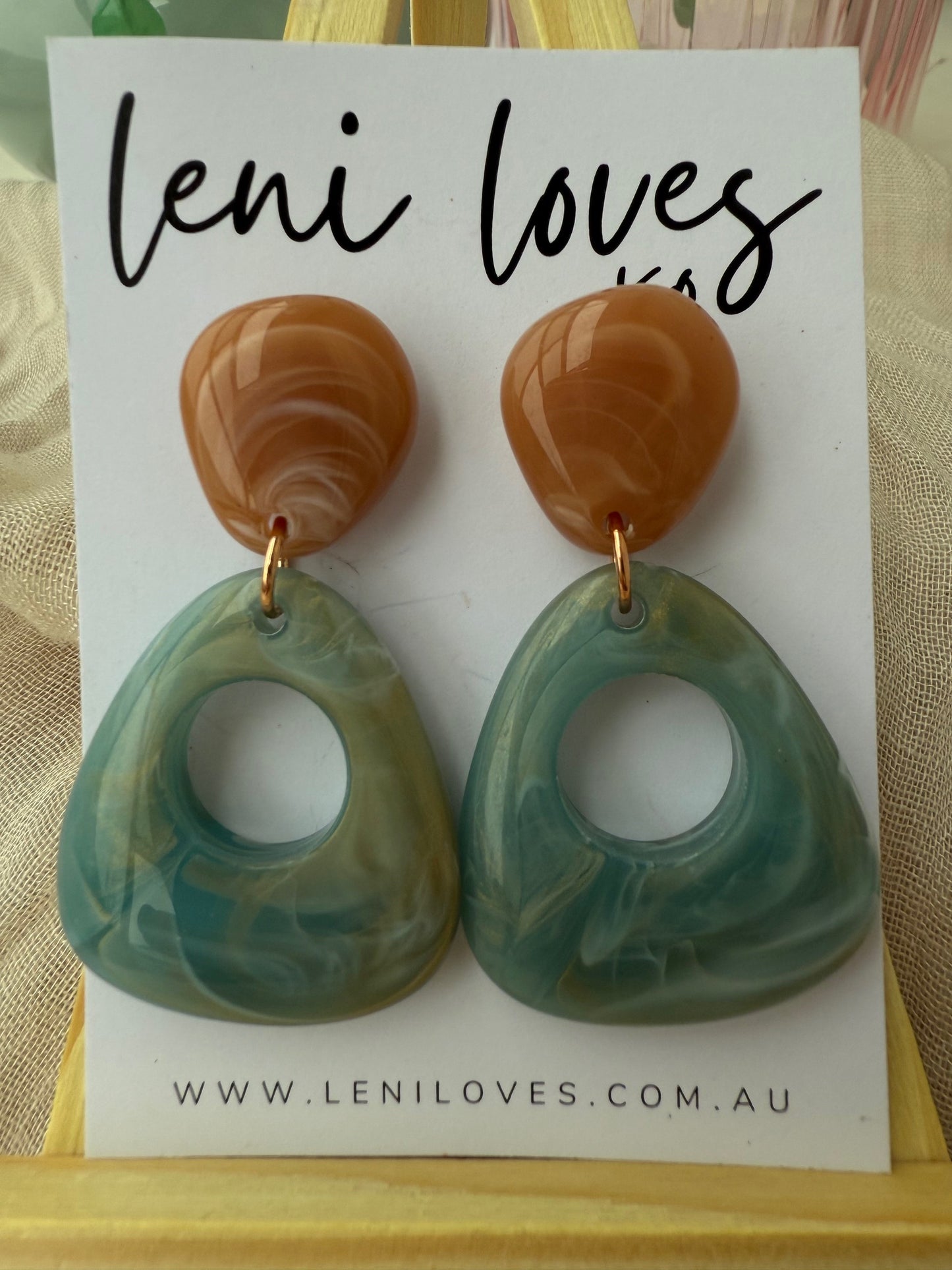 Daphne Retro Dangle Earrings — Dusty Pink & Seafoam Blue