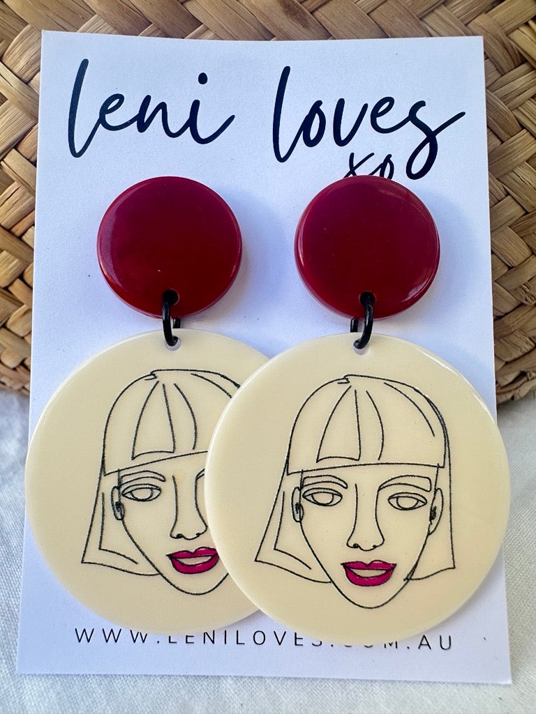 Gina Retro Dangle Earrings — Garnet