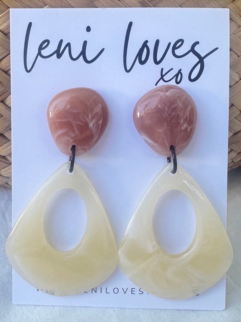 Estelle Retro Dangle Earrings — Marble Dusty Pink + Lemon