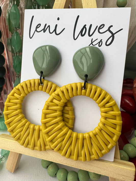 Ada Retro Rattan Dangle Earrings — Olive Sunshine