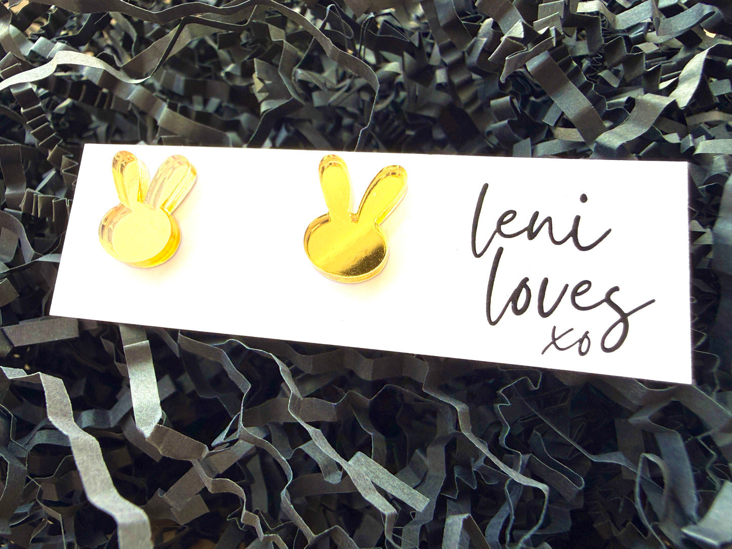 Easter Studs — Gold Mirror Bunnies