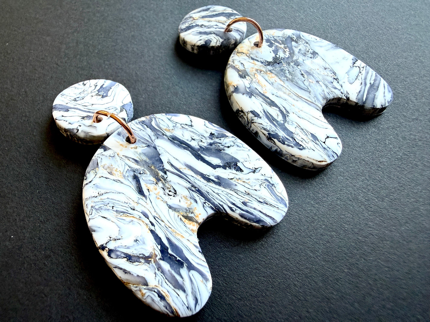 Astrid Marbled Polymer Clay Earrings - Organic Arches - Set D