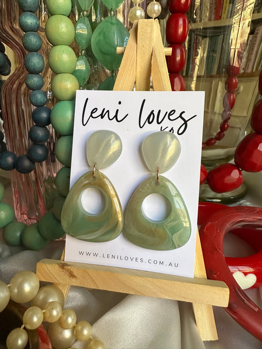 Daphne Retro Dangle Earrings — Pistachio Pearl