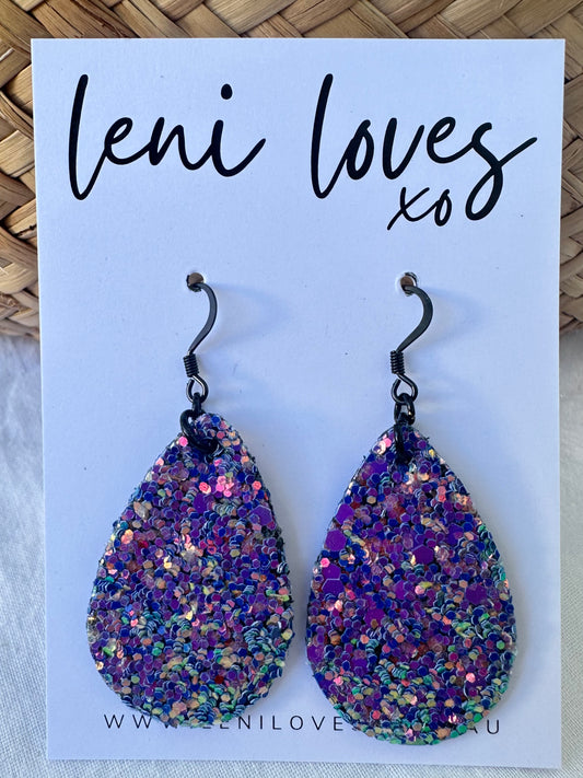 Sophie Glitter Dangle Earrings — Magic Purple