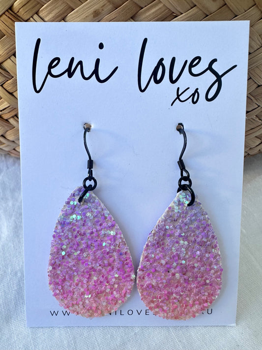 Sophie Glitter Dangle Earrings — Unicorn Pink