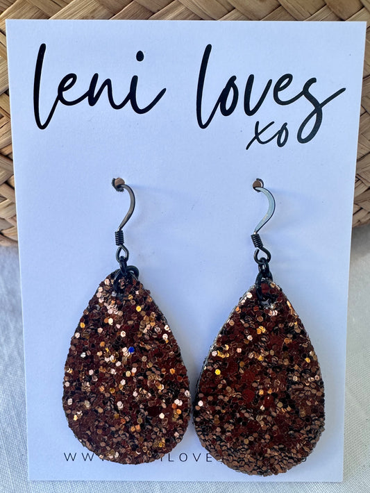Sophie Glitter Dangle Earrings — Bronze Sparkle
