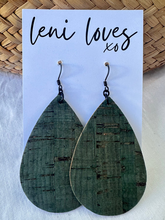 Rosie Leather Dangle Earrings — Rustic Green