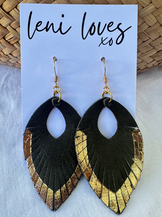 Tessa Feather Dangle Earrings — Olive Noir
