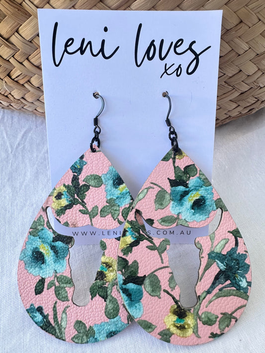 Rosie Leather Dangle Earrings — Pink Ox Heads