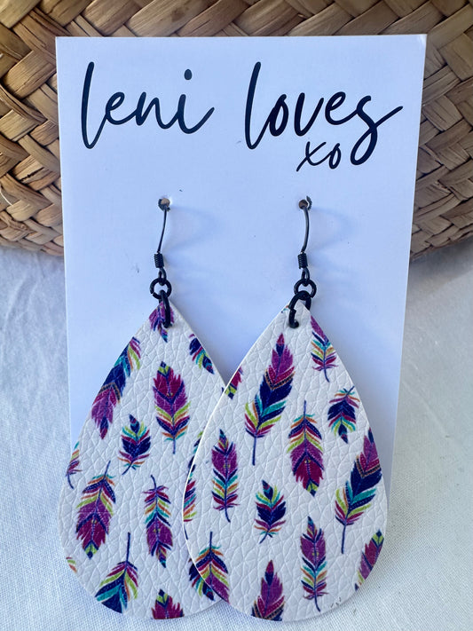 Rosie Leather Dangle Earrings — Feathers