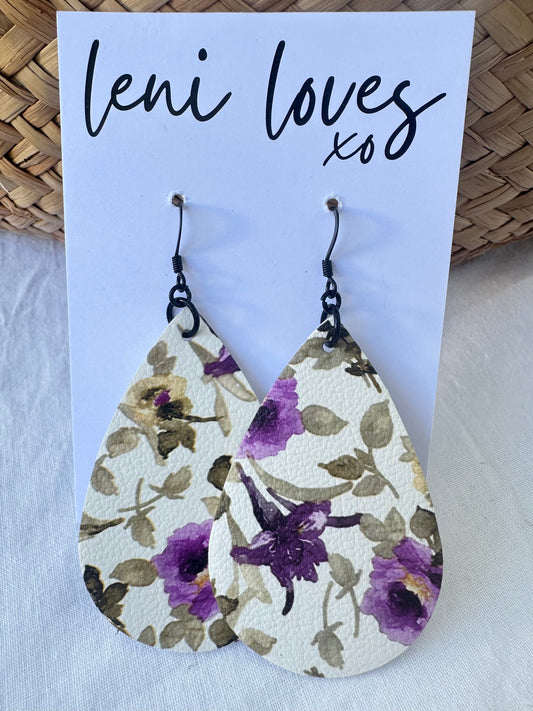 Rosie Leather Dangle Earrings — Floral