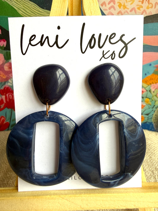 Cleo Retro Dangle Earrings — Navy