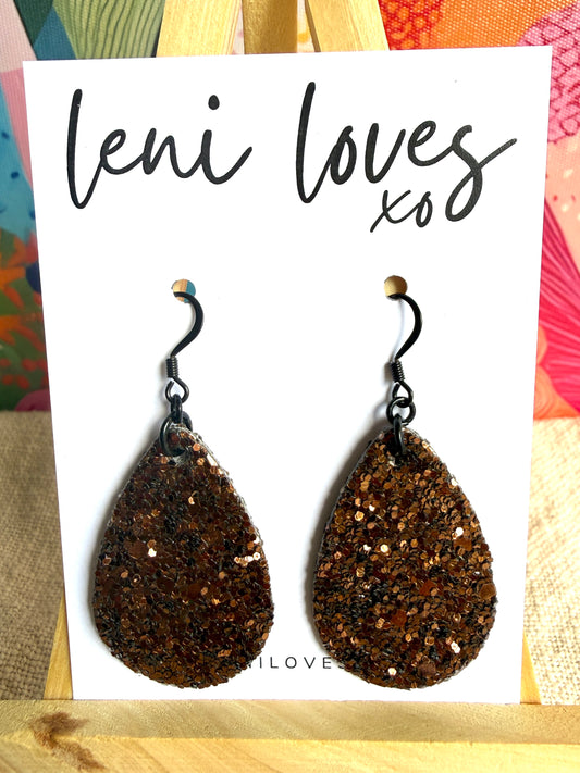 Sophie Glitter Dangle Earrings — Bronze Sparkle