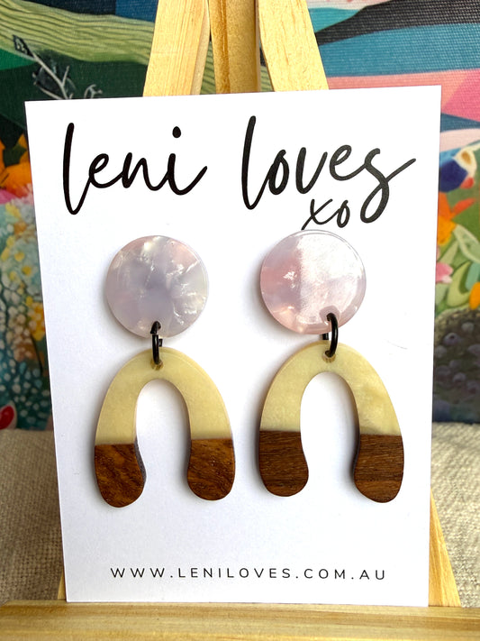 Paloma Dangle Earrings — Lavender Marble Acrylic Stud by + Lemon Resin & Walnut Wood