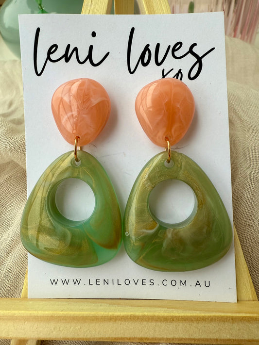 Daphne Retro Dangle Earrings — Candy Pink + Pistachio Pearl