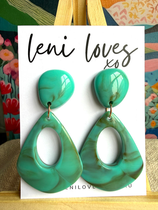 Estelle Retro Dangle Earrings — Marble Aqua
