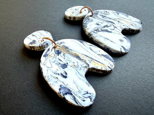 Astrid Marbled Polymer Clay Earrings - Organic Arches - Set B