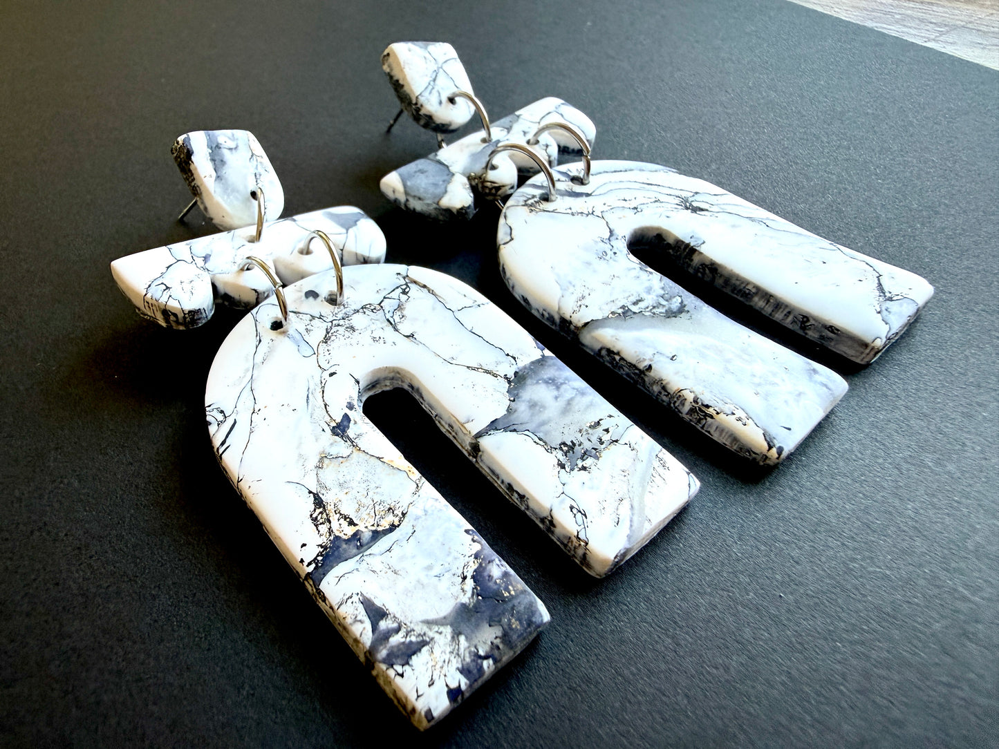 Astrid Marbled Polymer Clay Earrings - Large Arches