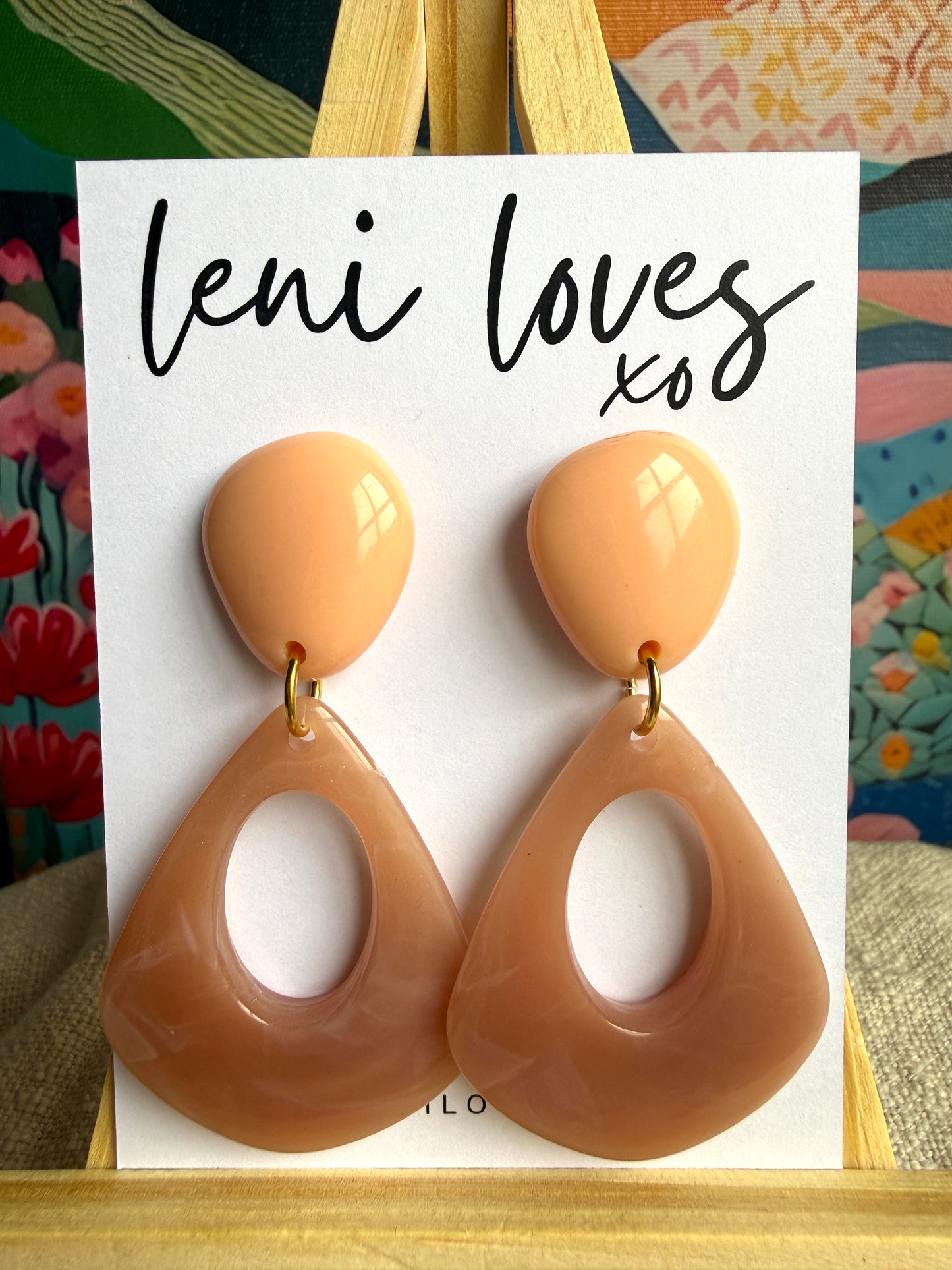 Estelle Retro Dangle Earrings — Opaque Pink + Marble Dusty Pink