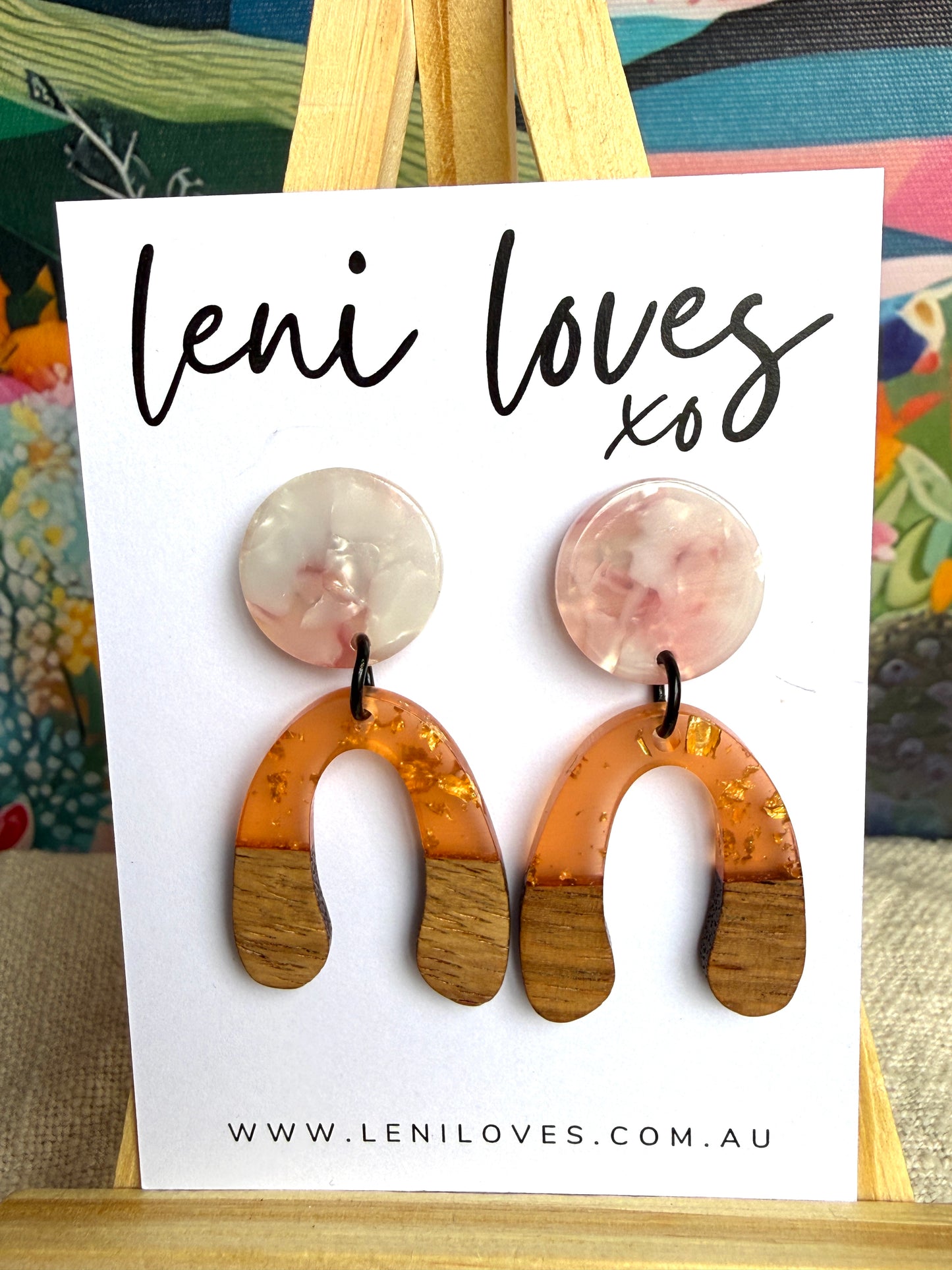 Paloma Dangle Earrings — Pink Marble Acrylic Stud + Siena Resin & Walnut Wood