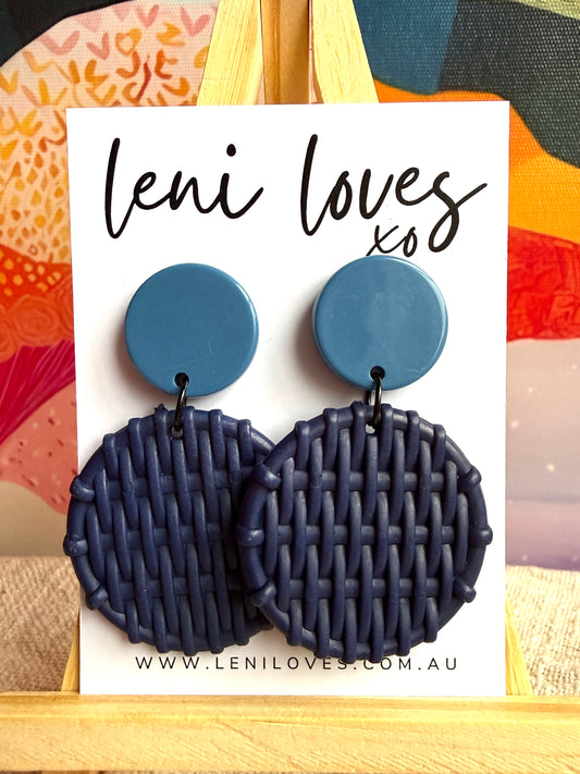 Bobbie Retro Rattan Dangle Earrings — Navy Blue