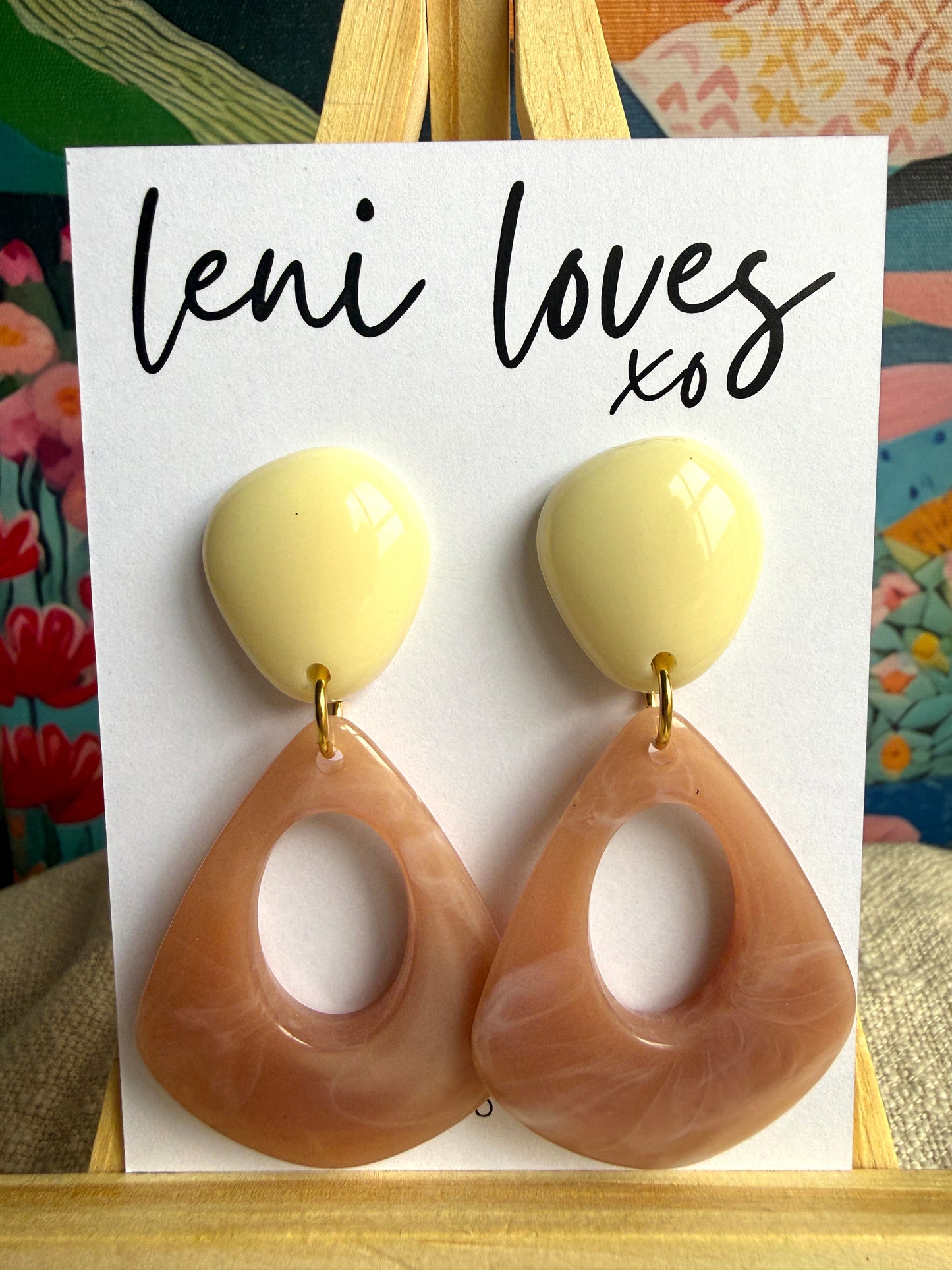 Estelle Retro Dangle Earrings — Opaque White + Marble Dusty Pink