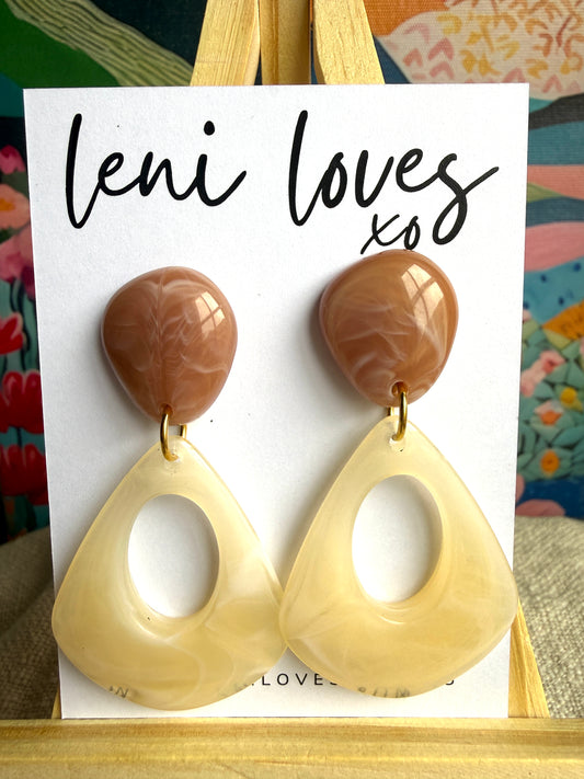 Estelle Retro Dangle Earrings — Marble Dusty Pink + Lemon