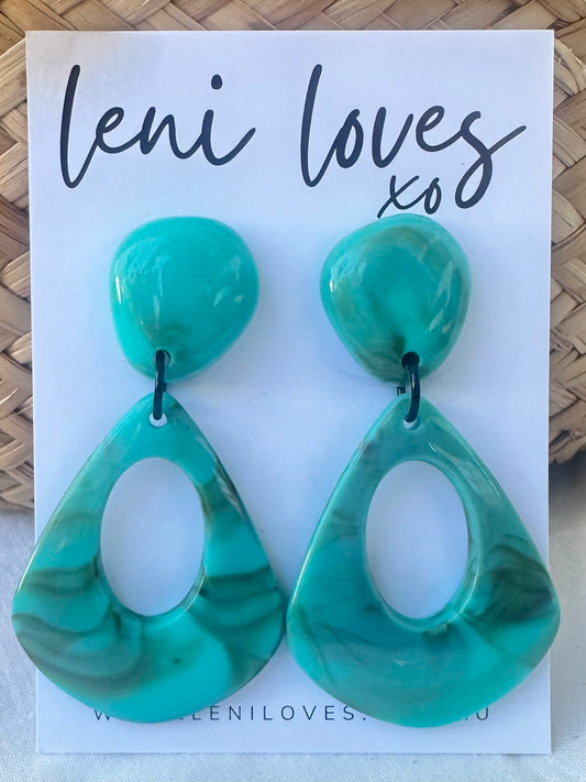 Estelle Retro Dangle Earrings — Marble Aqua
