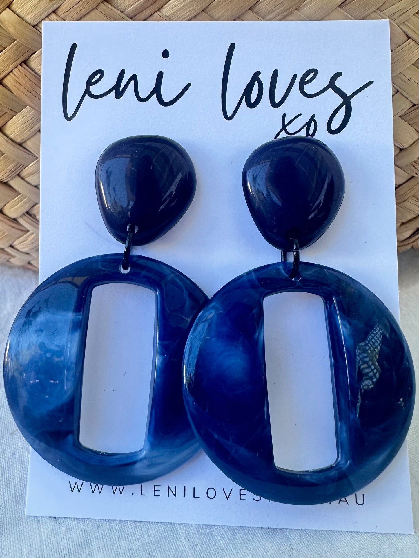 Cleo Retro Dangle Earrings — Navy