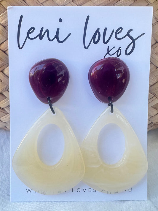 Estelle Retro Dangle Earrings — Marble Garnet Red + Lemon