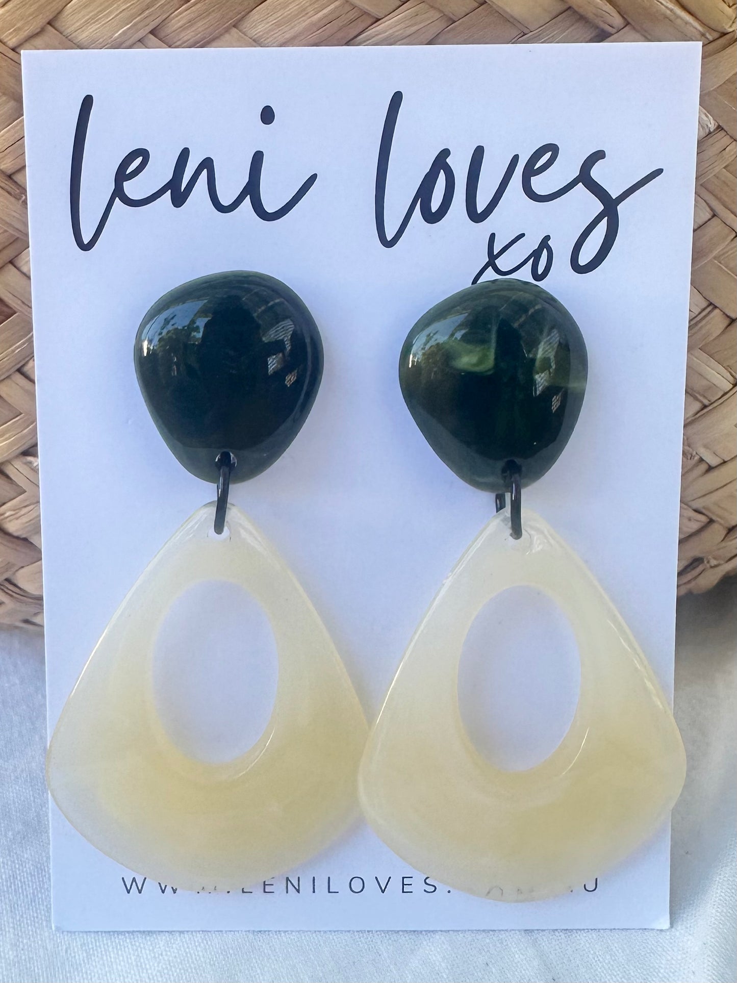 Estelle Retro Dangle Earrings — Marble Moss Green Stud