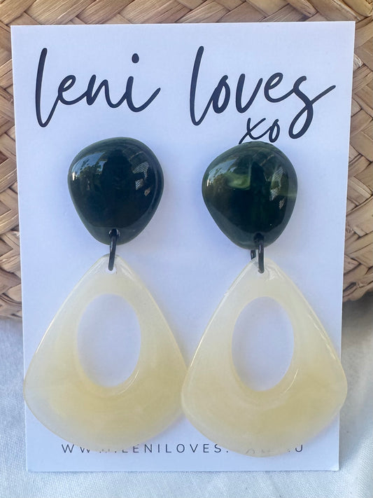 Estelle Retro Dangle Earrings — Marble Moss Green Stud
