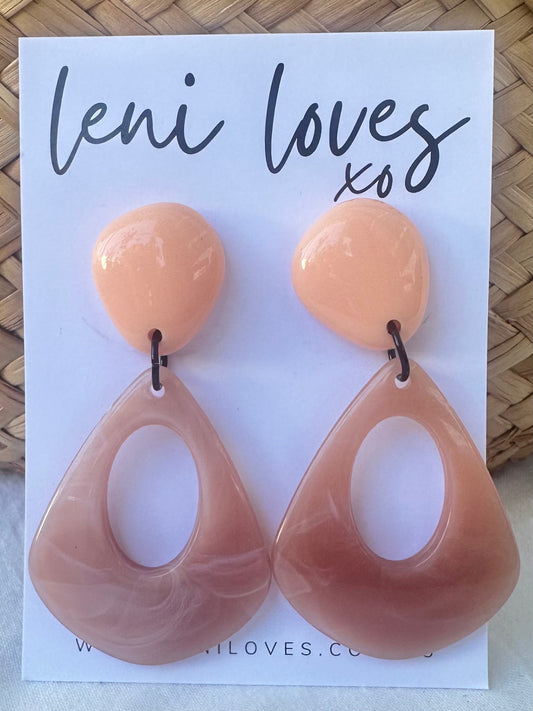 Estelle Retro Dangle Earrings — Opaque Pink + Marble Dusty Pink