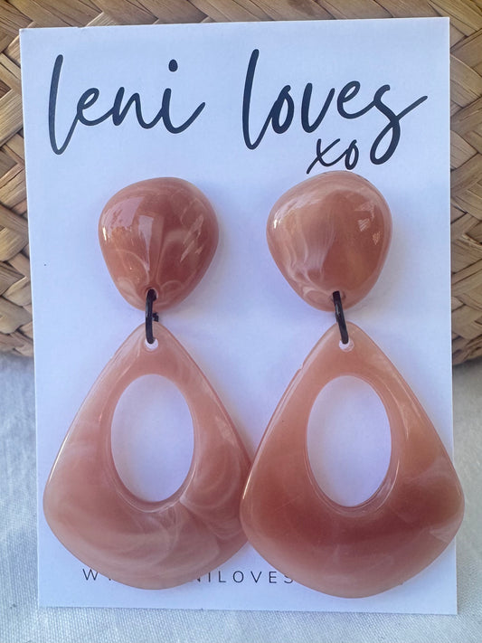 Estelle Retro Dangle Earrings — Marble Dusty Pink