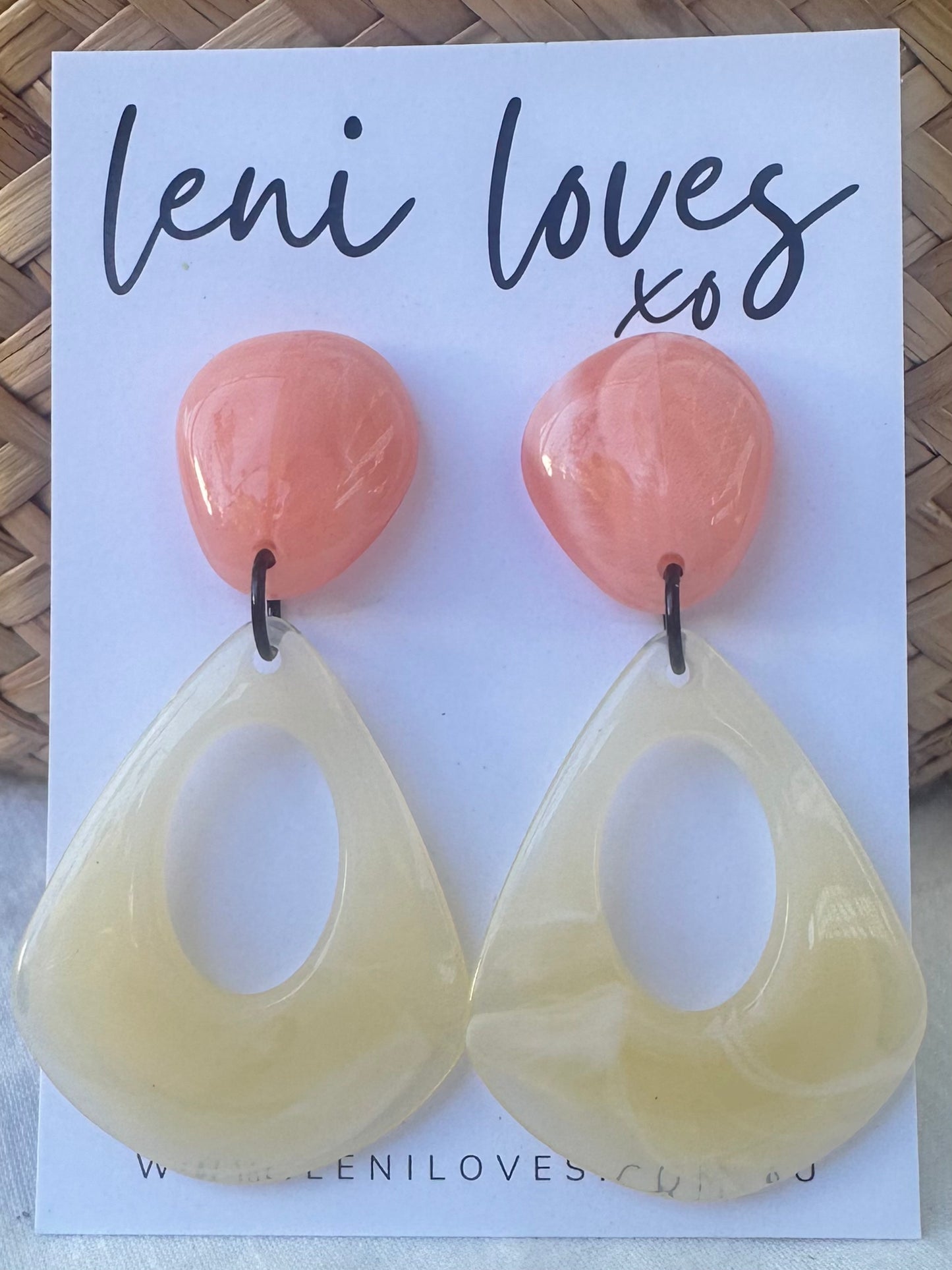 Estelle Retro Dangle Earrings — Marble Light Pink + Lemon