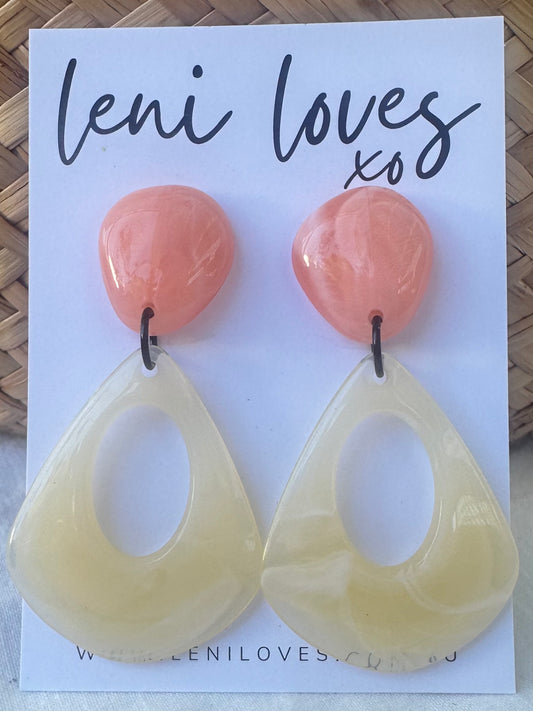 Estelle Retro Dangle Earrings — Marble Light Pink + Lemon