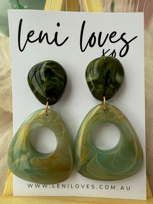 Daphne Retro Dangle Earrings — Moss Green + Pistachio Pearl