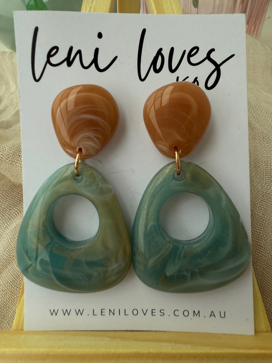 Daphne Retro Dangle Earrings — Dusty Pink & Seafoam Blue