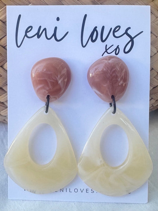 Estelle Retro Dangle Earrings — Marble Dusty Pink + Lemon
